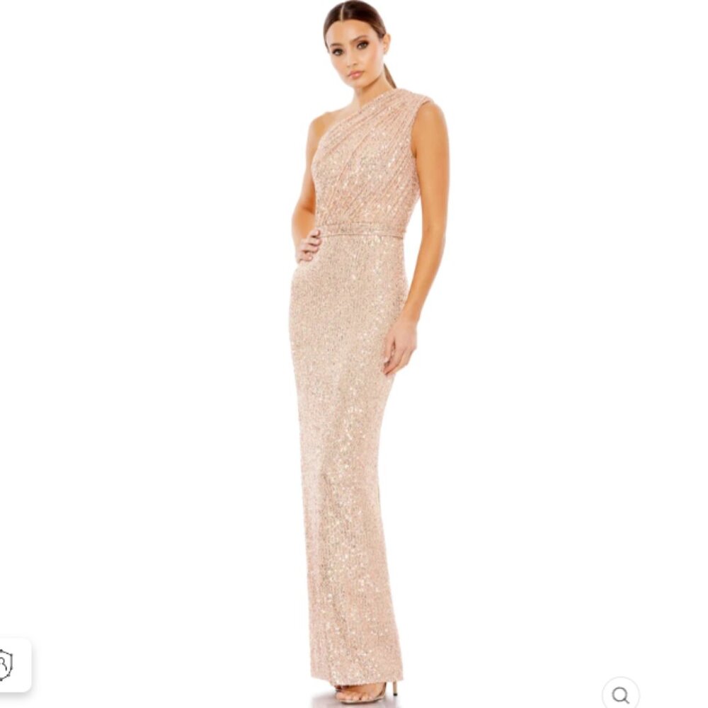 SEQUINED RUCHED ONE SHOULDER GOWN COLOR — Rose Pink Size 10 New With Tags